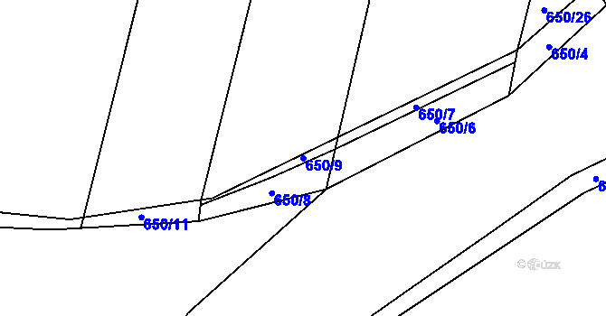 Parcela st. 650/9 v KÚ Veletov, Katastrální mapa
