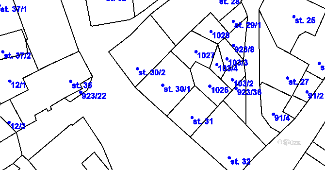 Parcela st. 30/1 v KÚ Velhartice, Katastrální mapa
