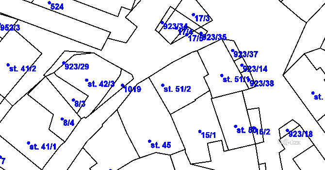 Parcela st. 51/2 v KÚ Velhartice, Katastrální mapa
