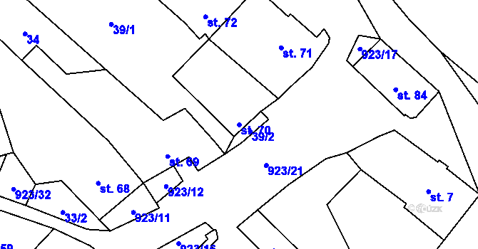 Parcela st. 70 v KÚ Velhartice, Katastrální mapa
