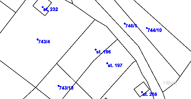 Parcela st. 196 v KÚ Velhartice, Katastrální mapa