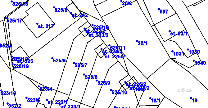 Parcela st. 225/2 v KÚ Velhartice, Katastrální mapa
