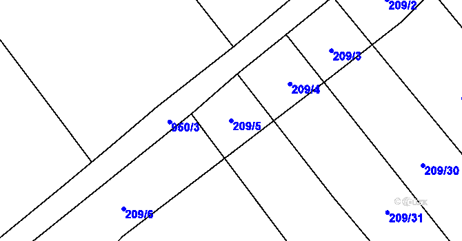 Parcela st. 209/5 v KÚ Velhartice, Katastrální mapa