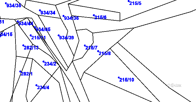 Parcela st. 215/8 v KÚ Velhartice, Katastrální mapa