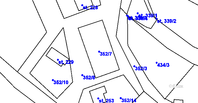 Parcela st. 352/7 v KÚ Velhartice, Katastrální mapa