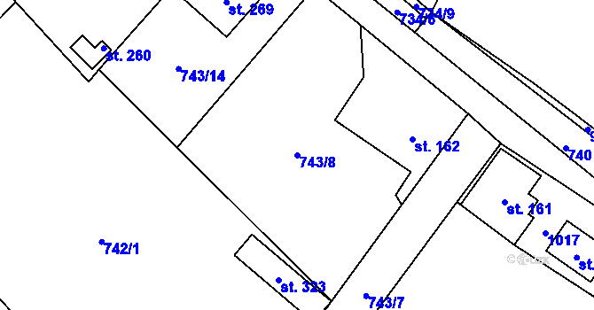 Parcela st. 743/8 v KÚ Velhartice, Katastrální mapa