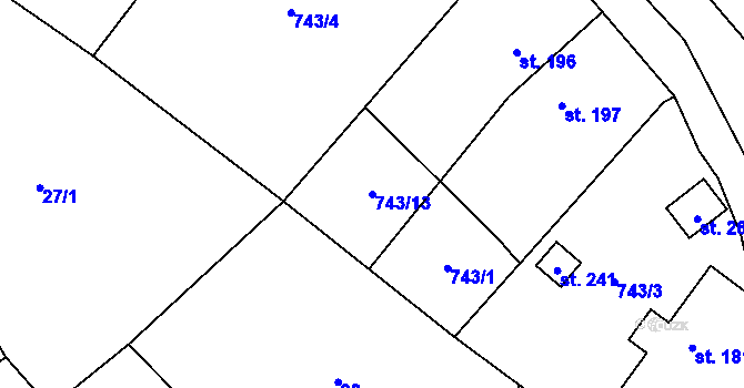 Parcela st. 743/13 v KÚ Velhartice, Katastrální mapa
