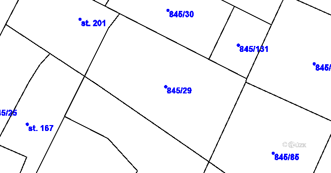 Parcela st. 845/29 v KÚ Velhartice, Katastrální mapa