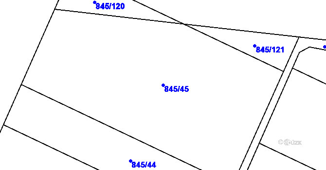 Parcela st. 845/45 v KÚ Velhartice, Katastrální mapa