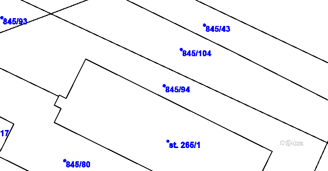 Parcela st. 845/94 v KÚ Velhartice, Katastrální mapa