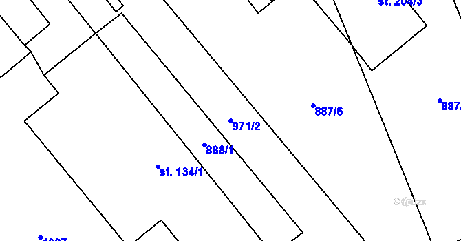 Parcela st. 971/2 v KÚ Velhartice, Katastrální mapa