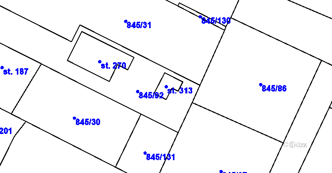 Parcela st. 313 v KÚ Velhartice, Katastrální mapa