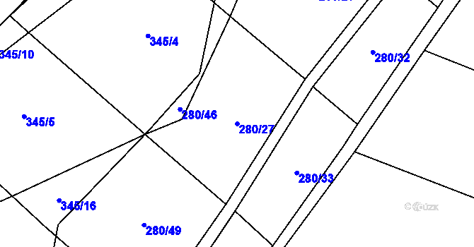 Parcela st. 280/27 v KÚ Velhartice, Katastrální mapa