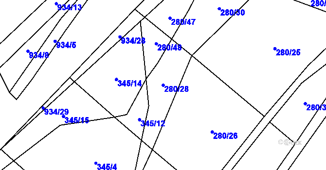 Parcela st. 280/28 v KÚ Velhartice, Katastrální mapa