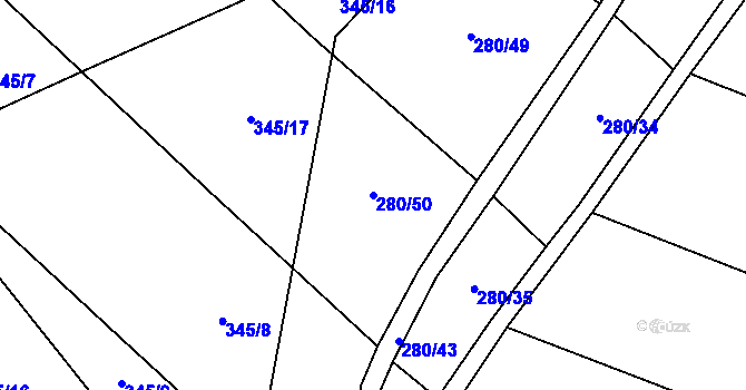 Parcela st. 280/50 v KÚ Velhartice, Katastrální mapa
