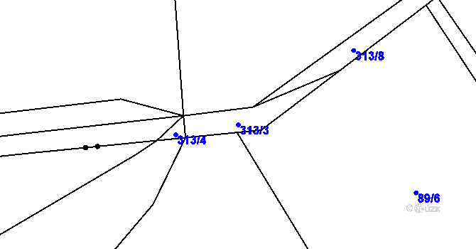 Parcela st. 313/3 v KÚ Velhartice, Katastrální mapa