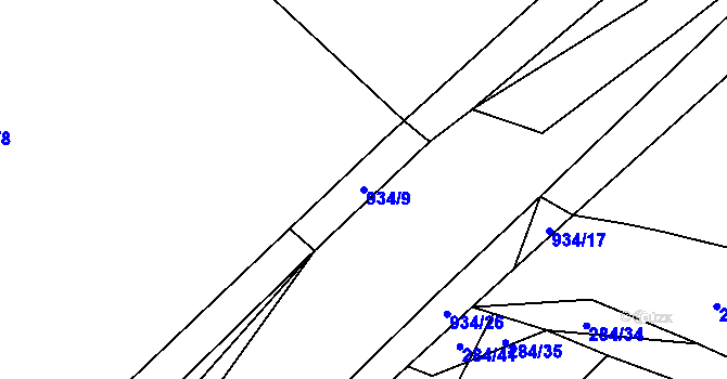 Parcela st. 934/9 v KÚ Velhartice, Katastrální mapa