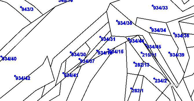 Parcela st. 934/16 v KÚ Velhartice, Katastrální mapa