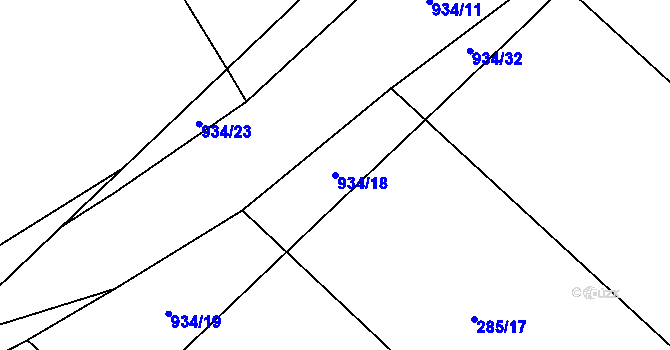Parcela st. 934/18 v KÚ Velhartice, Katastrální mapa