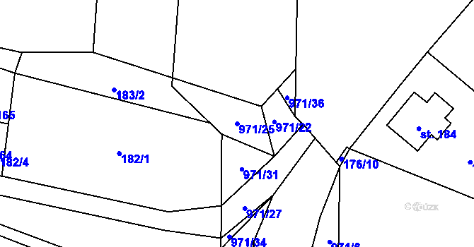 Parcela st. 971/25 v KÚ Velhartice, Katastrální mapa