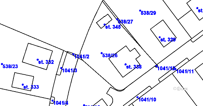 Parcela st. 538/26 v KÚ Velhartice, Katastrální mapa