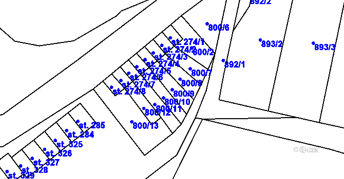 Parcela st. 800/9 v KÚ Velichov, Katastrální mapa