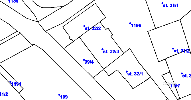 Parcela st. 32/3 v KÚ Velichov, Katastrální mapa