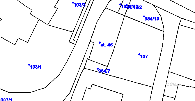 Parcela st. 45 v KÚ Velichov, Katastrální mapa