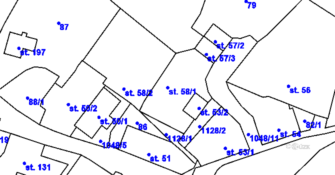 Parcela st. 58/1 v KÚ Velichov, Katastrální mapa