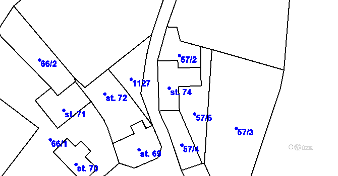 Parcela st. 74 v KÚ Velichov, Katastrální mapa