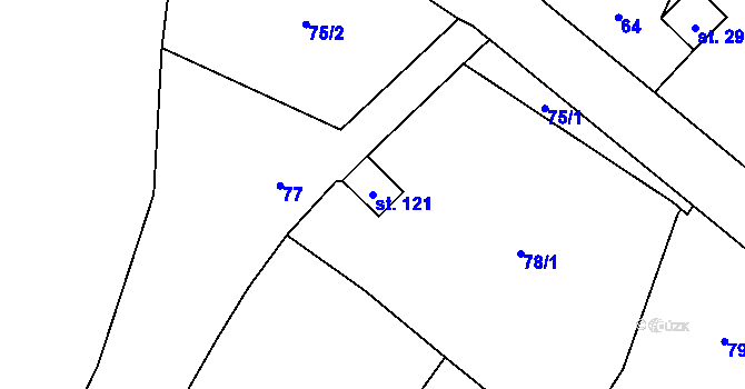 Parcela st. 121 v KÚ Velichov, Katastrální mapa