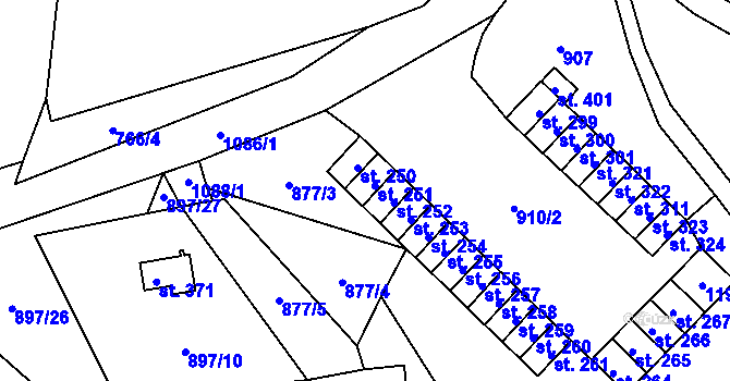 Parcela st. 250 v KÚ Velichov, Katastrální mapa
