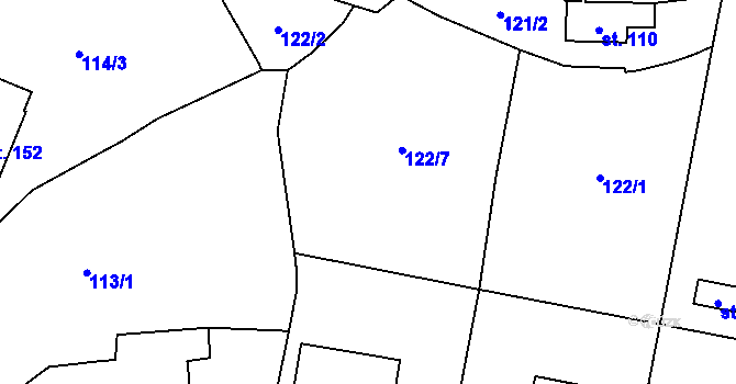 Parcela st. 122/7 v KÚ Velichov, Katastrální mapa