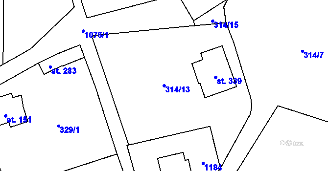 Parcela st. 314/13 v KÚ Velichov, Katastrální mapa