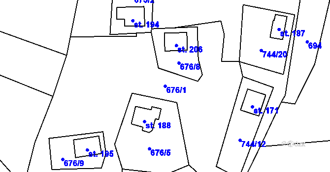 Parcela st. 676/1 v KÚ Velichov, Katastrální mapa