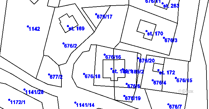 Parcela st. 676/16 v KÚ Velichov, Katastrální mapa