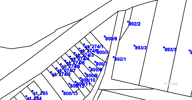 Parcela st. 800/2 v KÚ Velichov, Katastrální mapa