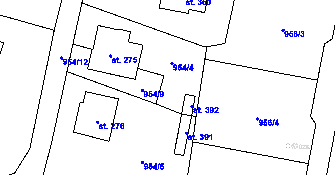Parcela st. 954/8 v KÚ Velichov, Katastrální mapa