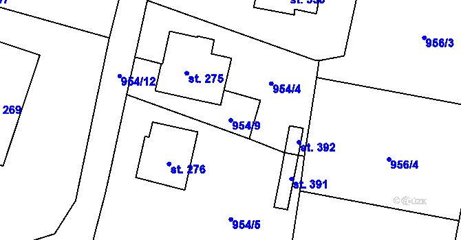 Parcela st. 954/9 v KÚ Velichov, Katastrální mapa