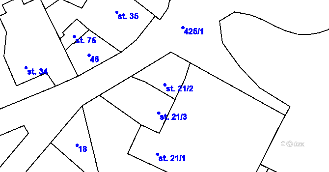 Parcela st. 21/2 v KÚ Velichovky, Katastrální mapa