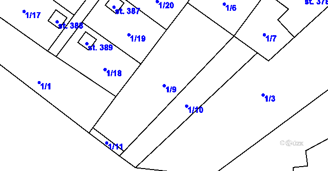Parcela st. 1/9 v KÚ Velichovky, Katastrální mapa