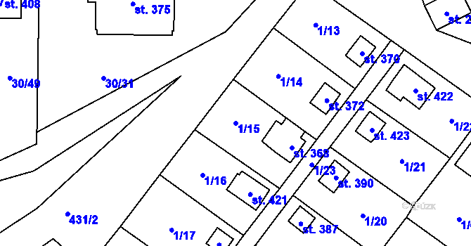 Parcela st. 1/15 v KÚ Velichovky, Katastrální mapa