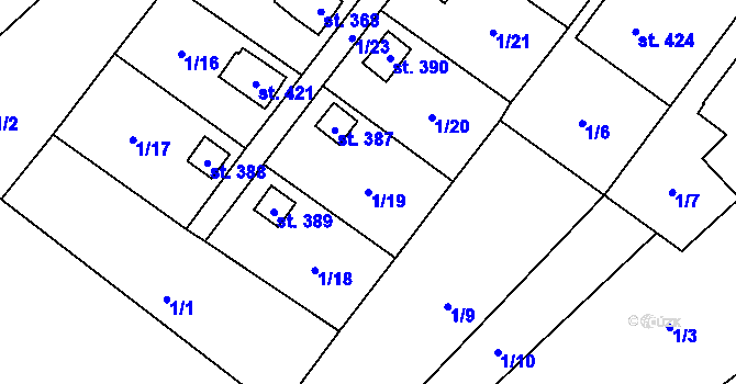 Parcela st. 1/19 v KÚ Velichovky, Katastrální mapa