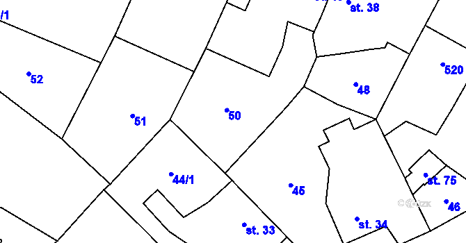 Parcela st. 50 v KÚ Velichovky, Katastrální mapa