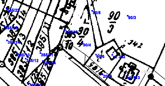 Parcela st. 90/4 v KÚ Velichovky, Katastrální mapa