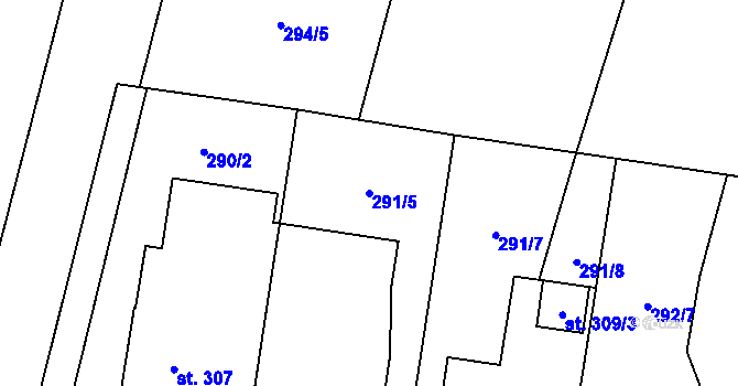 Parcela st. 291/5 v KÚ Velichovky, Katastrální mapa