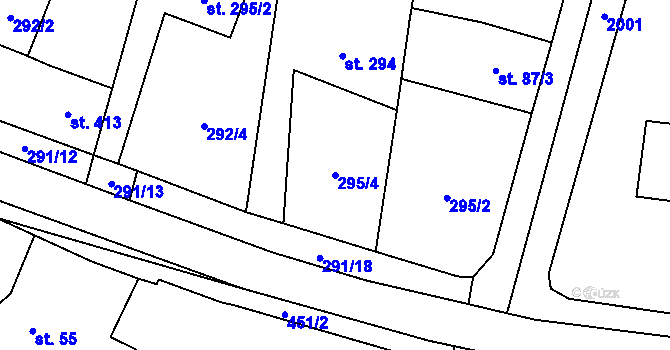 Parcela st. 295/4 v KÚ Velichovky, Katastrální mapa
