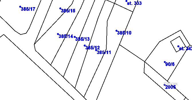 Parcela st. 385/11 v KÚ Velichovky, Katastrální mapa
