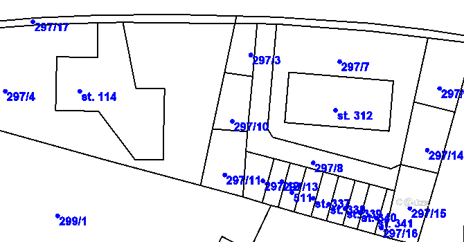 Parcela st. 297/10 v KÚ Velichovky, Katastrální mapa