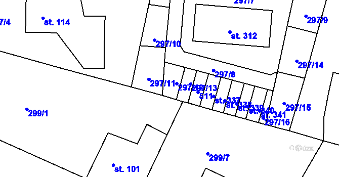 Parcela st. 297/12 v KÚ Velichovky, Katastrální mapa